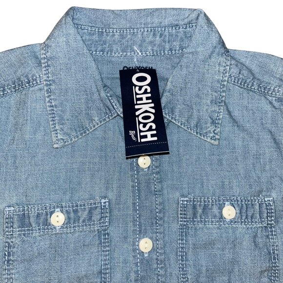 🍁3/$10 OshKosh B’gosh Boys 5T Light Blue Chambray Button Down Shirt Short Sleeve - Picture 7 of 10